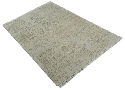 Alfombra antigua de lana y seda, estilo persa tradicional, anudada a mano, de 13 x 18 cm, en beige y marrón | AGR50