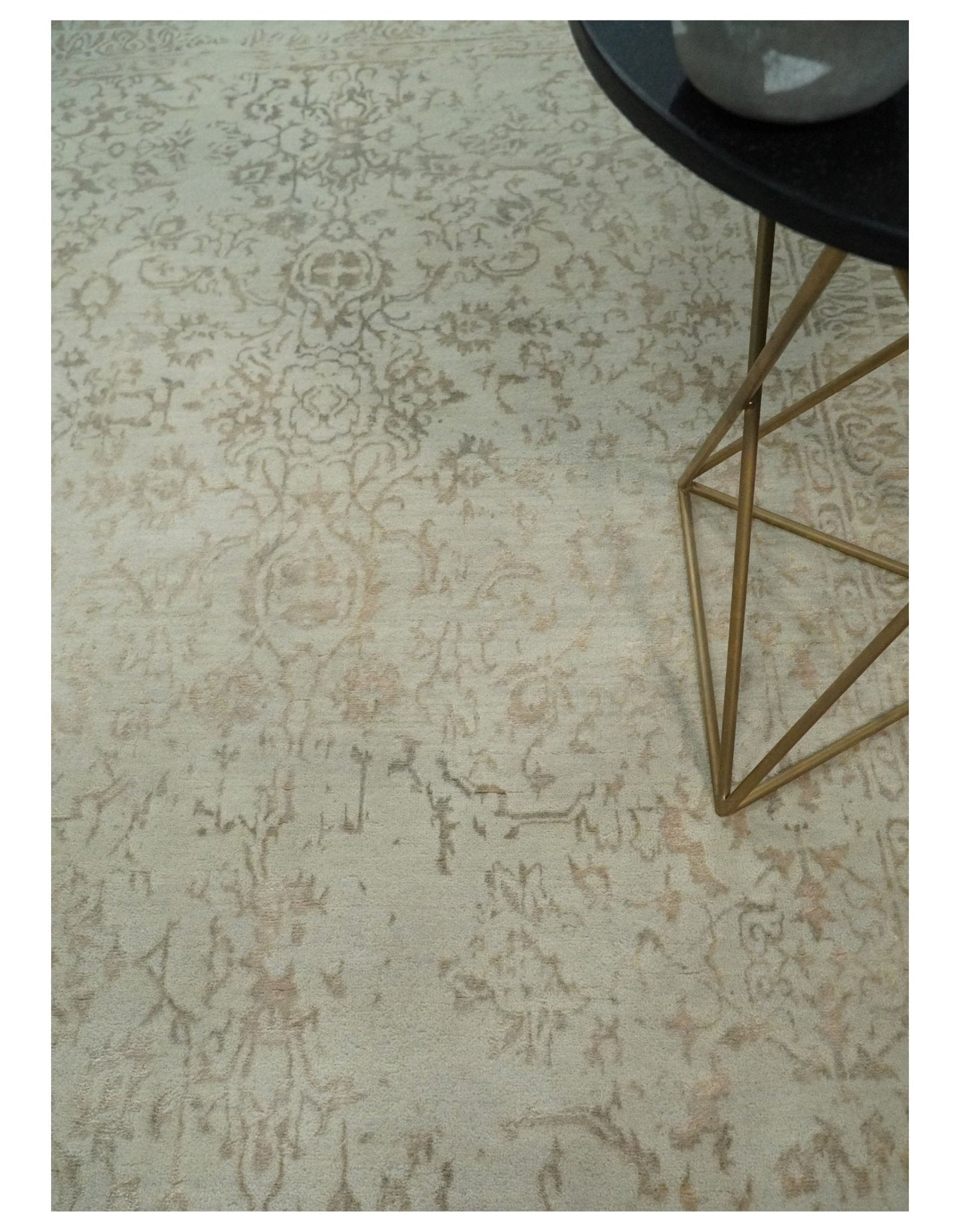 Alfombra antigua de lana y seda, estilo persa tradicional, anudada a mano, de 13 x 18 cm, en beige y marrón | AGR50