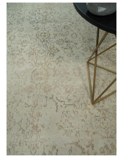 Alfombra antigua de lana y seda, estilo persa tradicional, anudada a mano, de 13 x 18 cm, en beige y marrón | AGR50