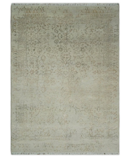 Alfombra antigua de lana y seda, estilo persa tradicional, anudada a mano, de 13 x 18 cm, en beige y marrón | AGR50