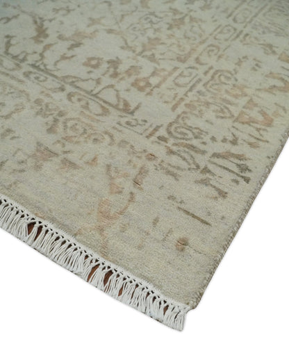 Alfombra antigua de lana y seda, estilo persa tradicional, anudada a mano, de 13 x 18 cm, en beige y marrón | AGR50
