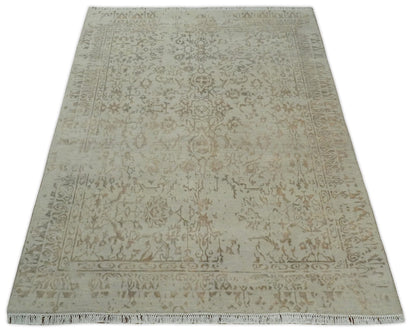 Alfombra antigua de lana y seda, estilo persa tradicional, anudada a mano, de 13 x 18 cm, en beige y marrón | AGR50