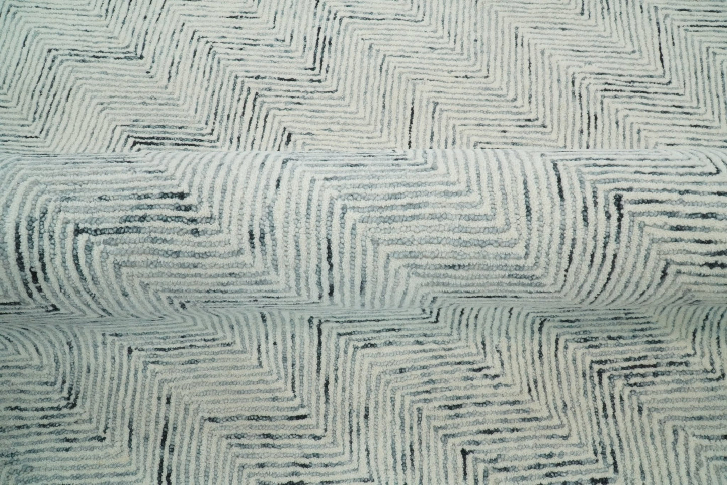 Alfombra moderna de lana azul y marfil, hecha a mano, de 5x8 y 8x10 | EVE001