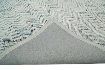 Alfombra moderna de lana azul y marfil, hecha a mano, de 5x8 y 8x10 | EVE001