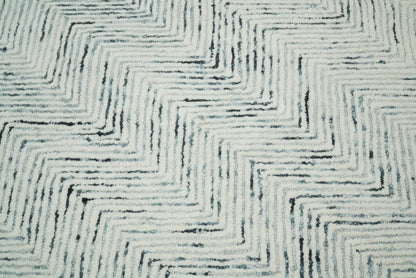 Alfombra moderna de lana azul y marfil, hecha a mano, de 5x8 y 8x10 | EVE001