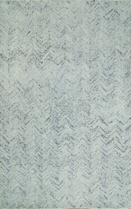 Alfombra moderna de lana azul y marfil, hecha a mano, de 5x8 y 8x10 | EVE001