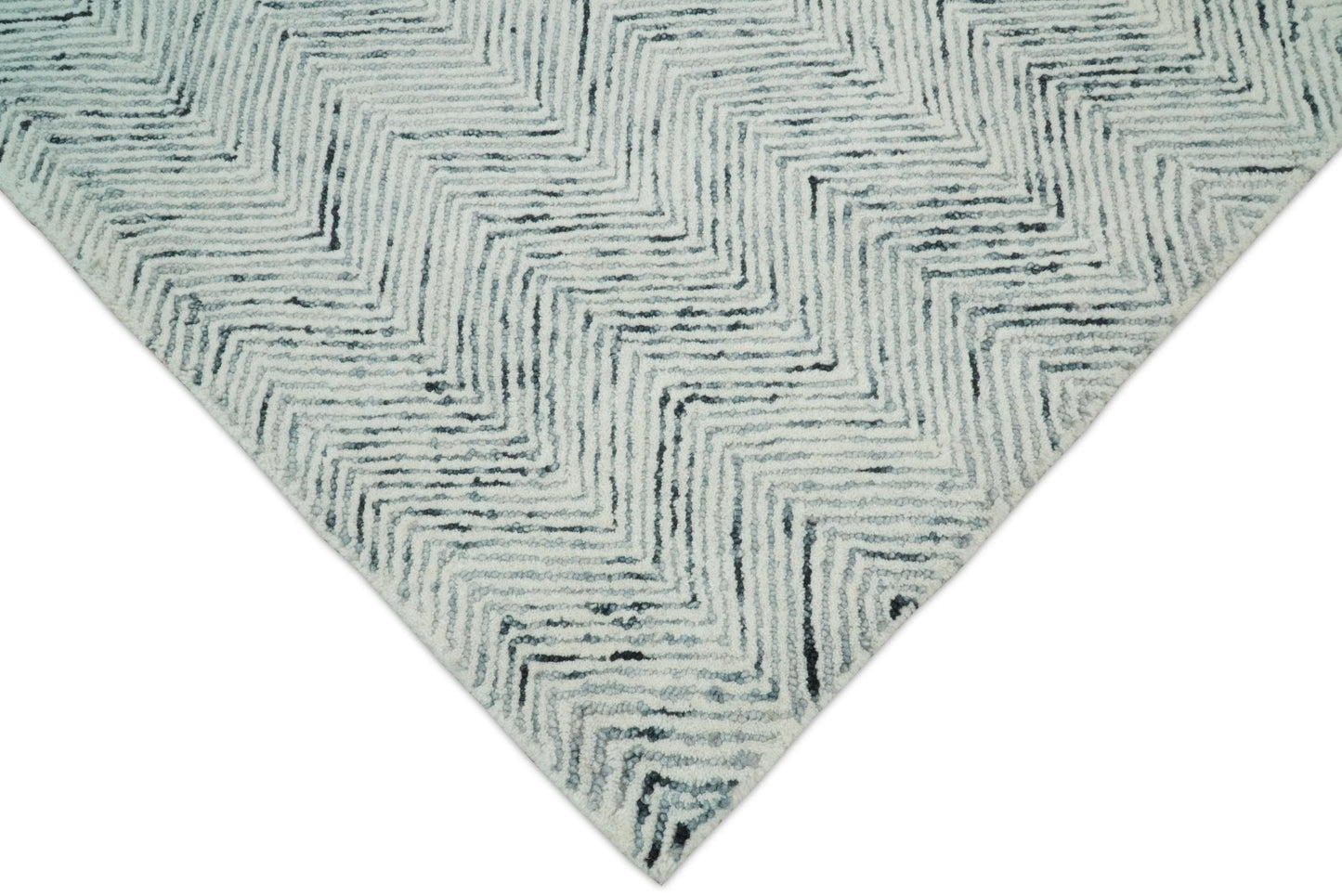 Alfombra moderna de lana azul y marfil, hecha a mano, de 5x8 y 8x10 | EVE001
