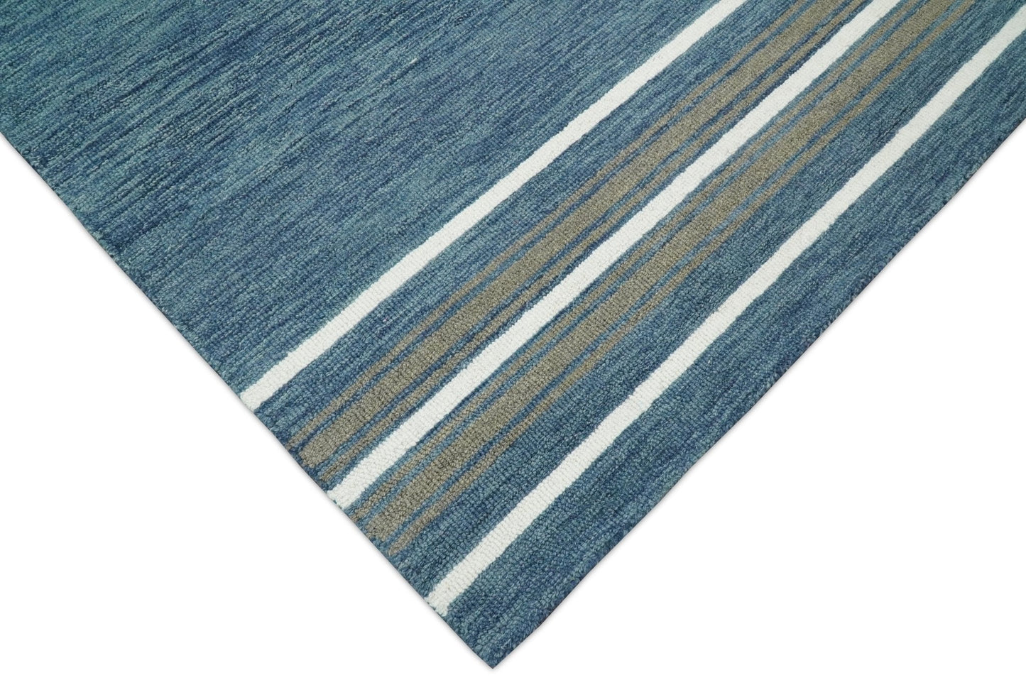 Alfombra moderna de lana azul lisa, hecha a mano, de 5x8 y 8x10 | NAU004