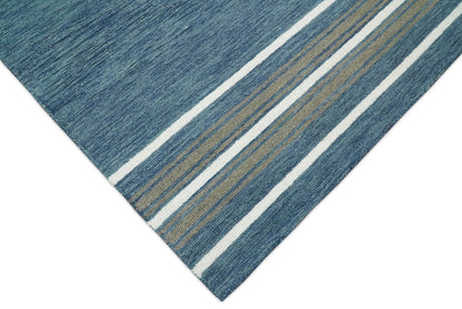 Alfombra moderna de lana azul lisa, hecha a mano, de 5x8 y 8x10 | NAU004