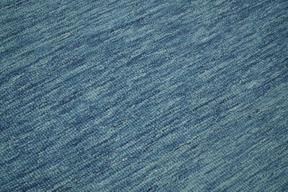 Alfombra moderna de lana azul lisa, hecha a mano, de 5x8 y 8x10 | NAU004