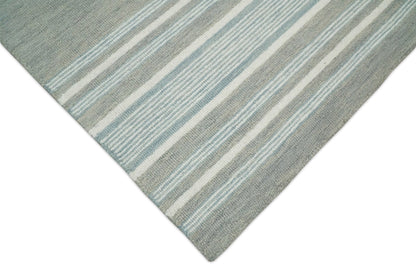Alfombra de lana moderna de rayas marfil y gris, hecha a mano, de 5x8 y 8x10 | NAU003