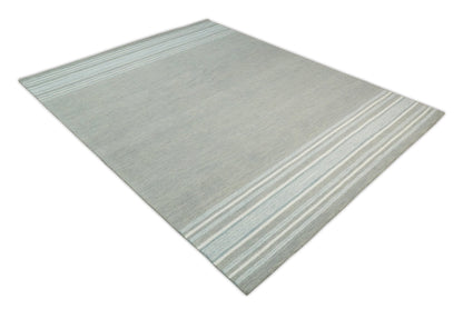 Alfombra de lana moderna de rayas marfil y gris, hecha a mano, de 5x8 y 8x10 | NAU003