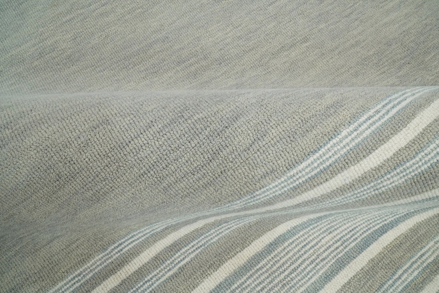 Alfombra de lana moderna de rayas marfil y gris, hecha a mano, de 5x8 y 8x10 | NAU003