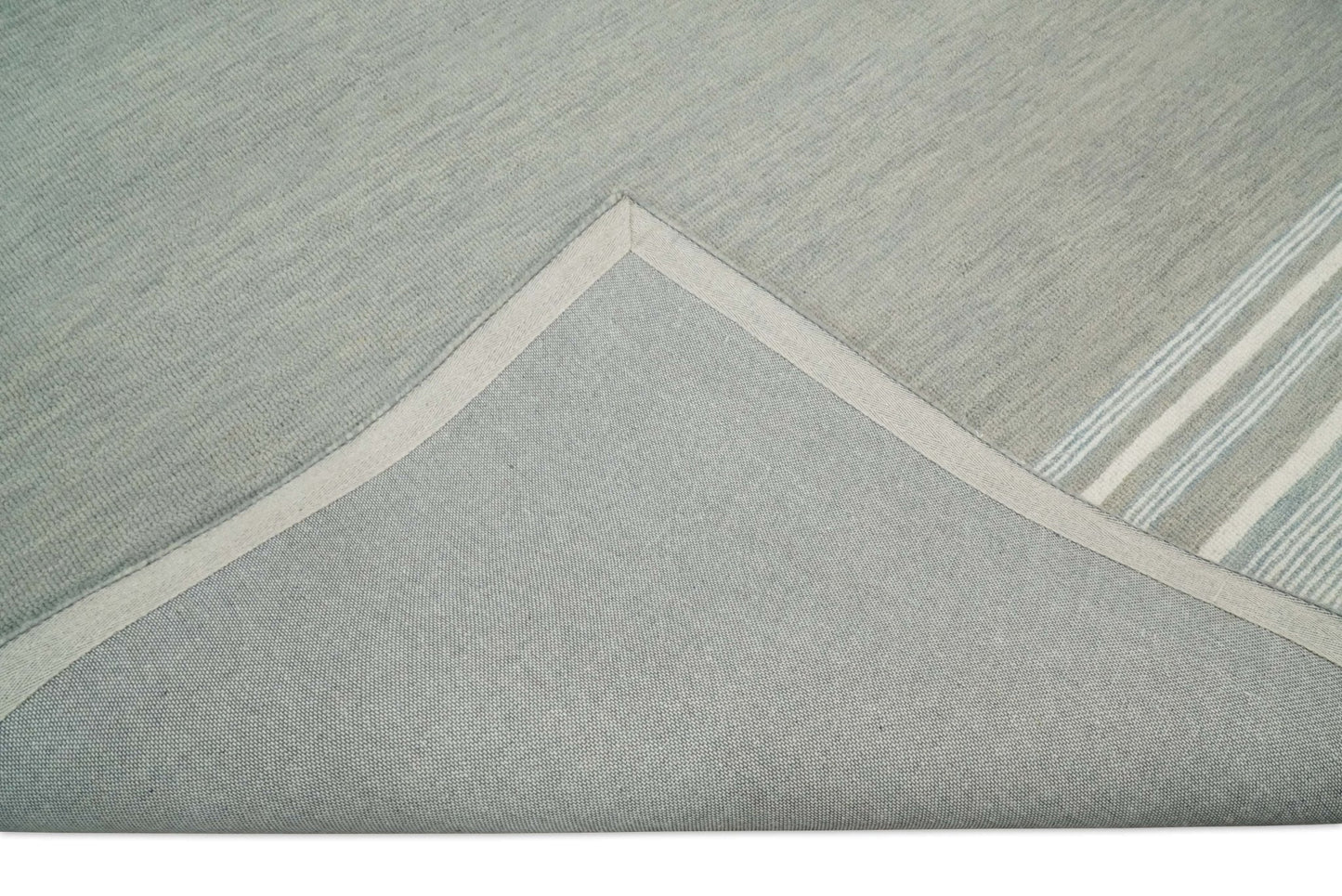 Alfombra de lana moderna de rayas marfil y gris, hecha a mano, de 5x8 y 8x10 | NAU003