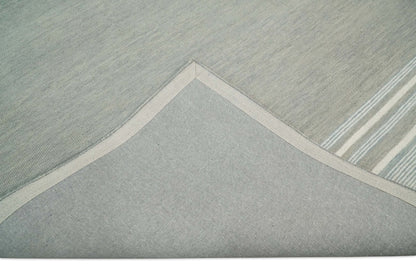 Alfombra de lana moderna de rayas marfil y gris, hecha a mano, de 5x8 y 8x10 | NAU003