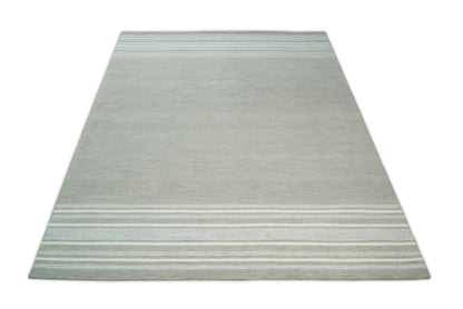 Alfombra de lana moderna de rayas marfil y gris, hecha a mano, de 5x8 y 8x10 | NAU003