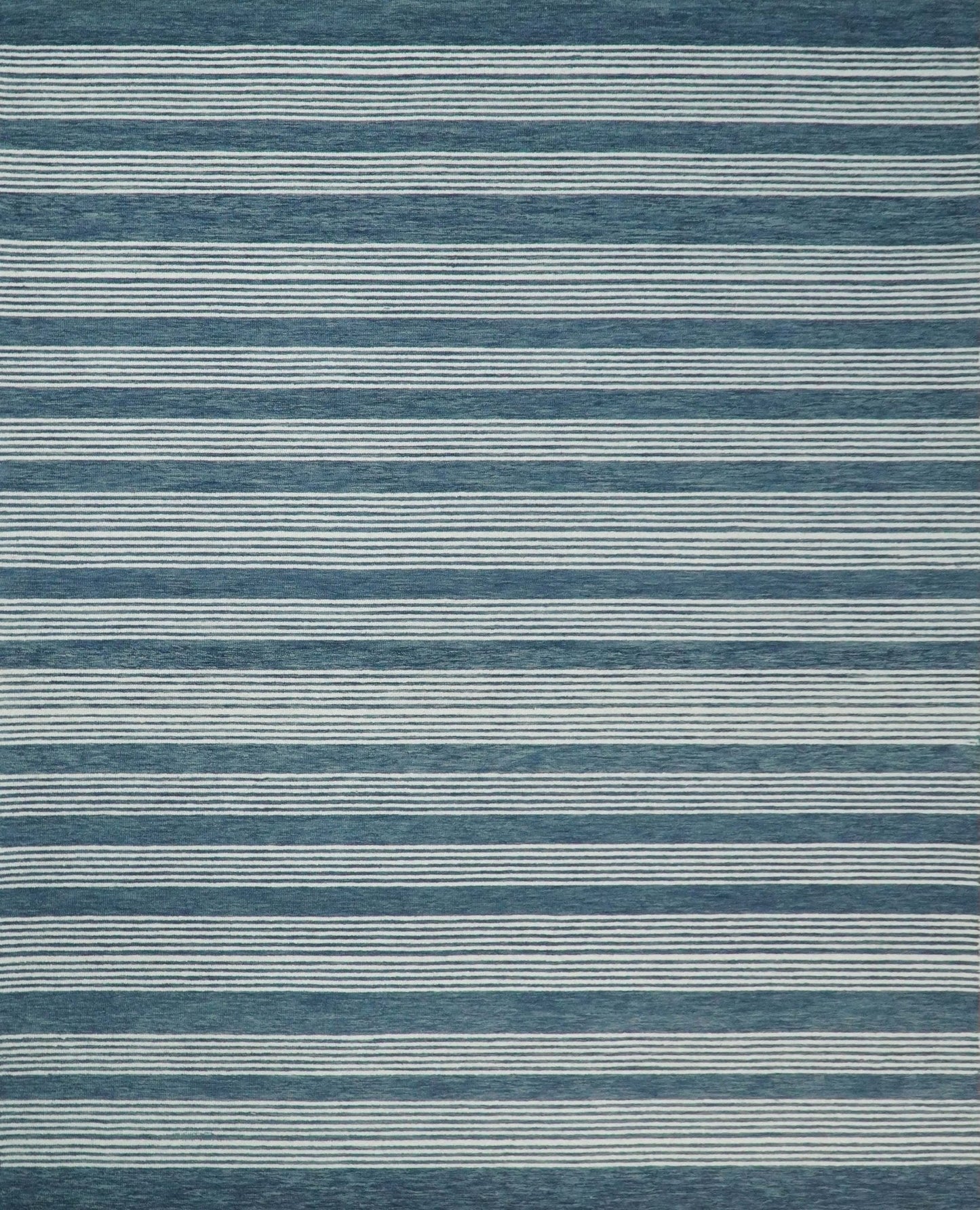 Alfombra moderna de lana a rayas blancas y azules, hecha a mano, de 5x8 y 8x10 | NAU002