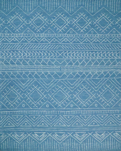Alfombra tribal de lana azul lisa, hecha a mano, de 5x8 y 8x10 | AZT002