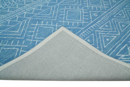 Alfombra tribal de lana azul lisa, hecha a mano, de 5x8 y 8x10 | AZT002
