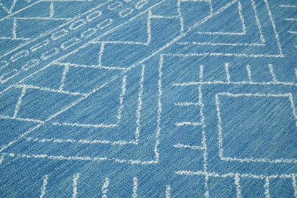 Alfombra tribal de lana azul lisa, hecha a mano, de 5x8 y 8x10 | AZT002