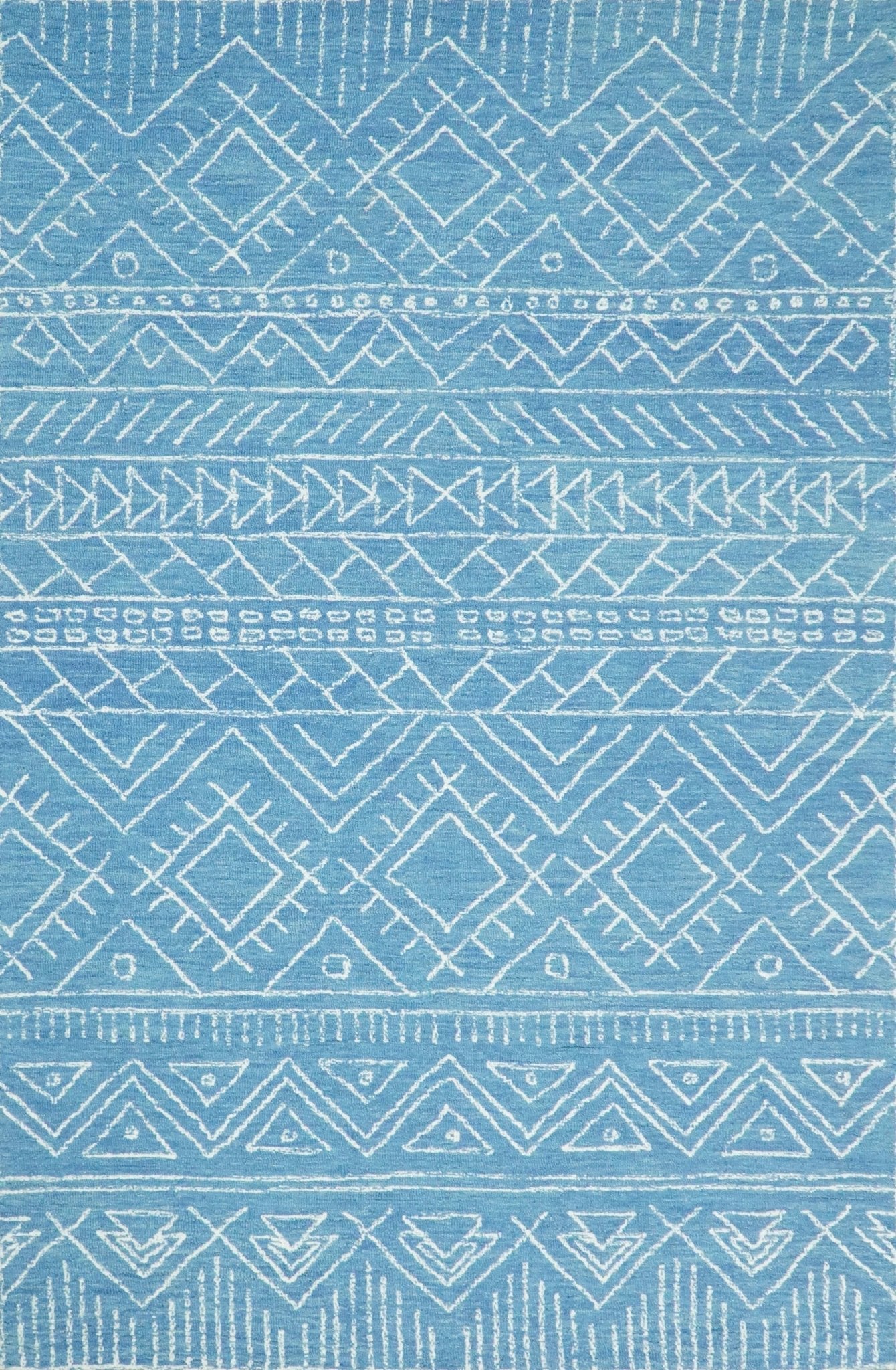 Alfombra tribal de lana azul lisa, hecha a mano, de 5x8 y 8x10 | AZT002