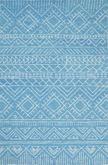Alfombra tribal de lana azul lisa, hecha a mano, de 5x8 y 8x10 | AZT002