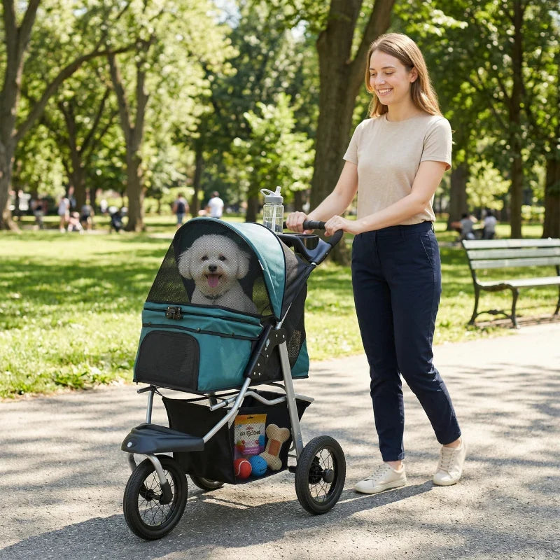 Compact All-Terrain Pet Stroller teal canopy with dog inside by Furr Baby Gifts on Tampa Home & Garden Store