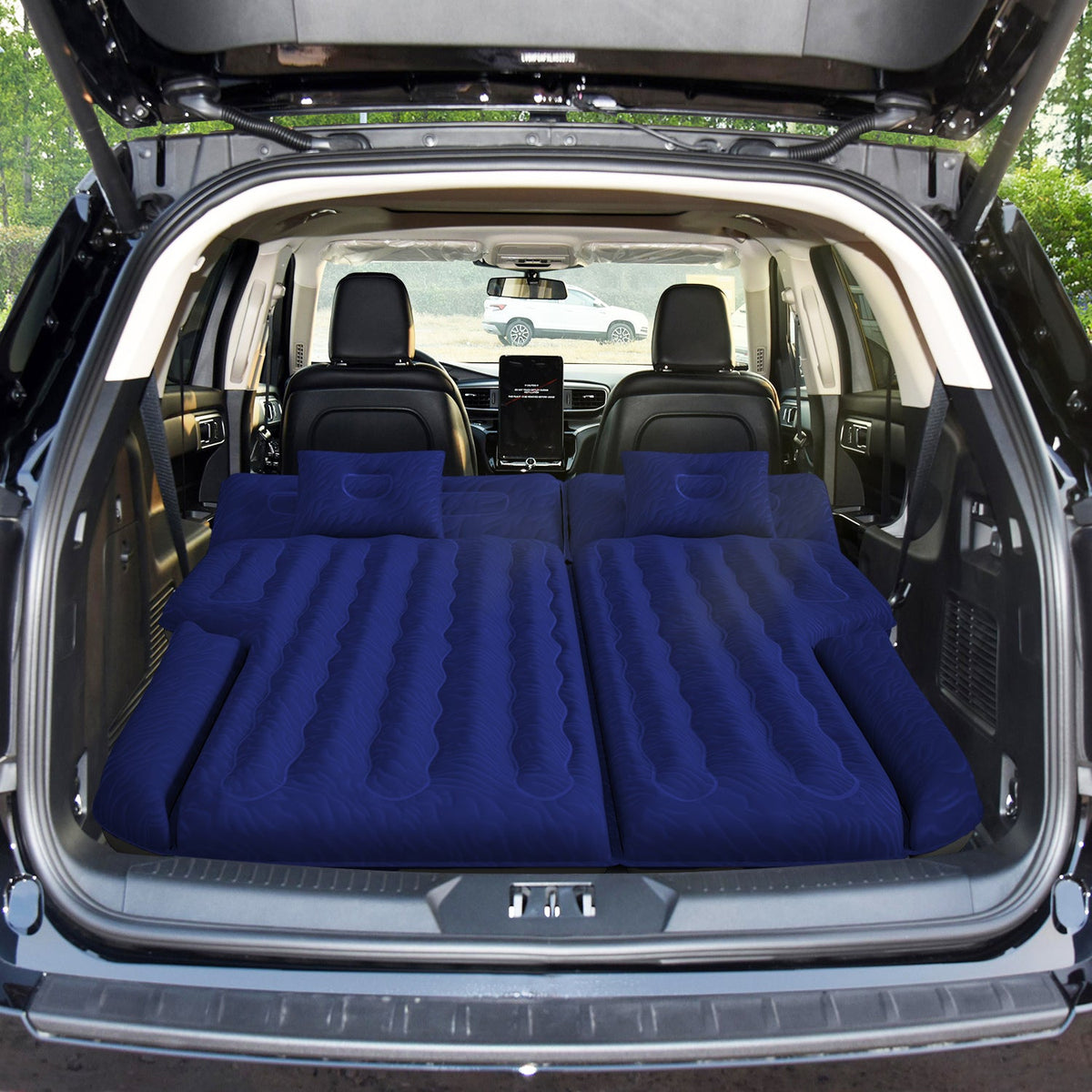 Umbrauto SUV Air Mattress 1.0 Navy blue inflatable bed in SUV rear cargo area on Tampa Home & Garden Store