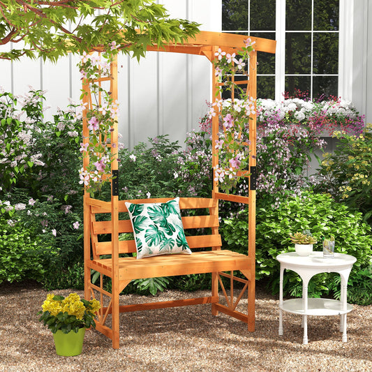 6.2 Feet Tall Patio Garden Arbor with Pergola and 2-Seat Bench for Garden Lawn Backyard Decoration-Yellow - Tampa Home & Garden Store