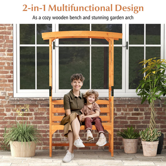6.2 Feet Tall Patio Garden Arbor with Pergola and 2-Seat Bench for Garden Lawn Backyard Decoration-Yellow - Tampa Home & Garden Store