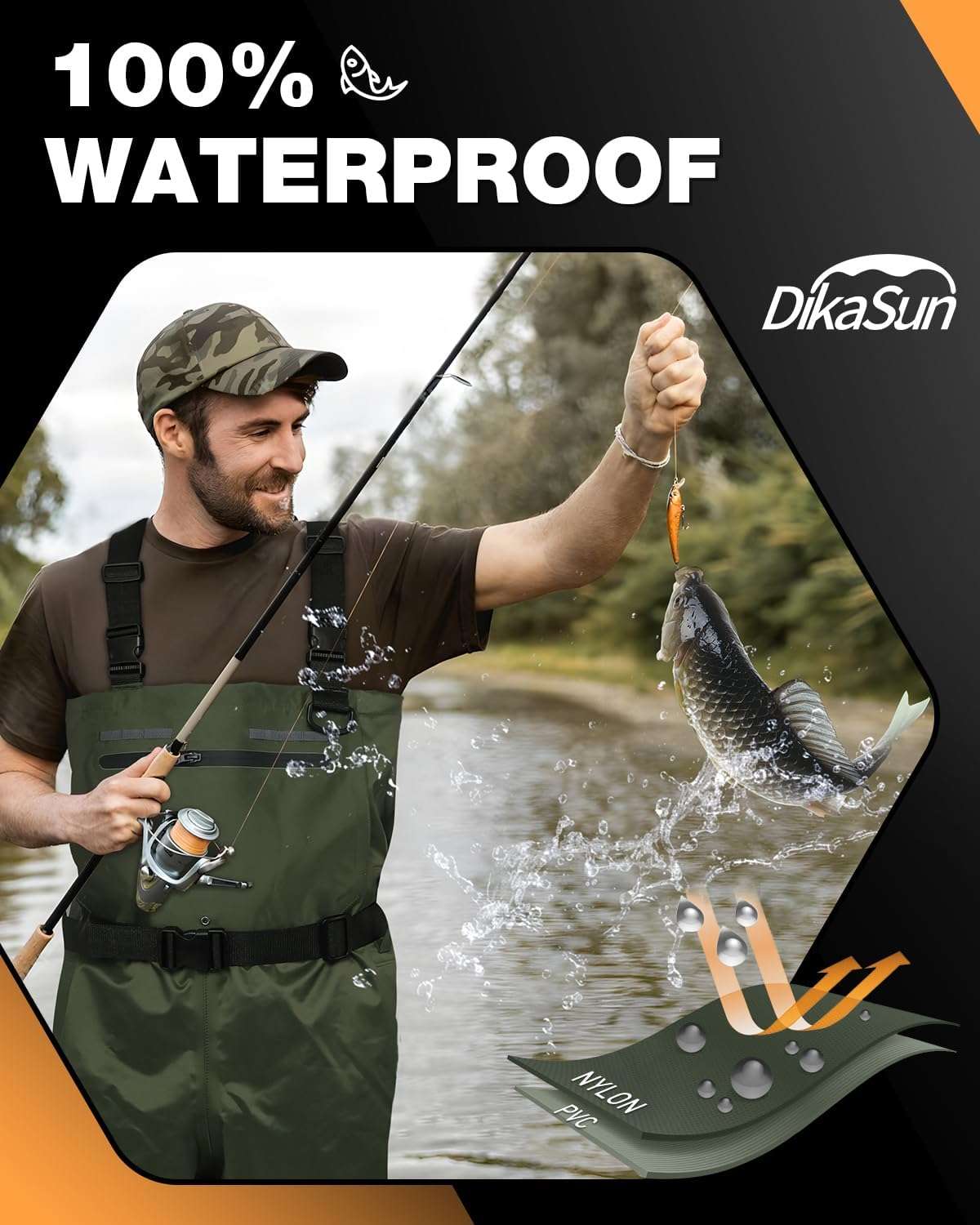 Chest waders with boots by Dikasun Outdoor in dark green, bootfoot fishing waders on Tampa Home & Garden Store