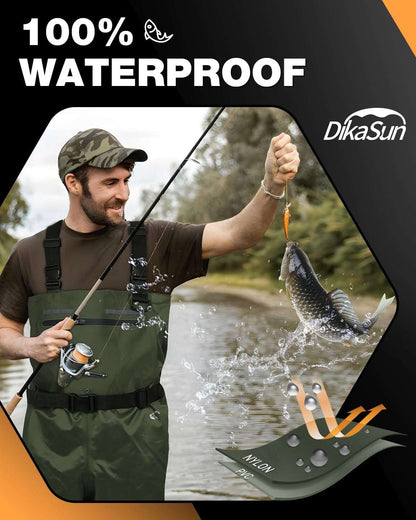 Chest waders with boots by Dikasun Outdoor in dark green, bootfoot fishing waders on Tampa Home & Garden Store