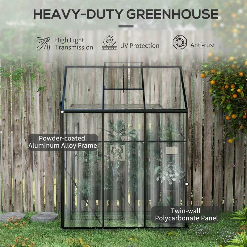6.3 ft x 4.1 ft Outdoor Polycarbonate Lean-to Greenhouse with Black Metal Frame - Tampa Home & Garden Store