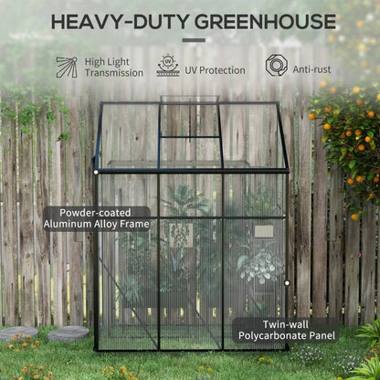 6.3 ft x 4.1 ft Outdoor Polycarbonate Lean-to Greenhouse with Black Metal Frame - Tampa Home & Garden Store