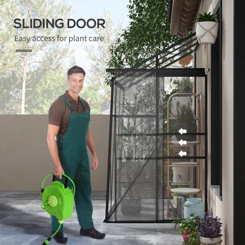 6.3 ft x 4.1 ft Outdoor Polycarbonate Lean-to Greenhouse with Black Metal Frame - Tampa Home & Garden Store