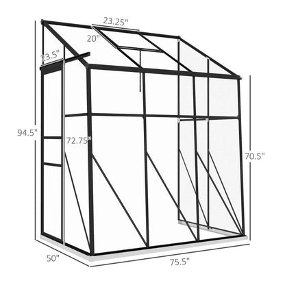 6.3 ft x 4.1 ft Outdoor Polycarbonate Lean-to Greenhouse with Black Metal Frame - Tampa Home & Garden Store