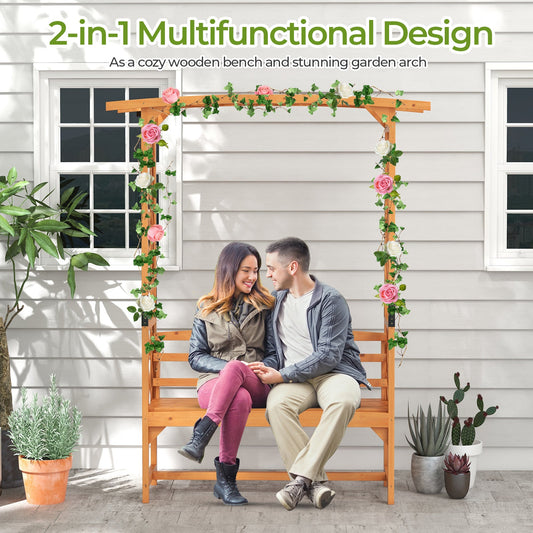 6.5 FT Tall Patio Garden Arbor with Pergola and 2-Seat Bench for Garden Backyard Decoration-Yellow - Tampa Home & Garden Store