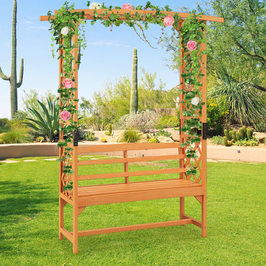 6.5 FT Tall Patio Garden Arbor with Pergola and 2-Seat Bench for Garden Backyard Decoration-Yellow - Tampa Home & Garden Store