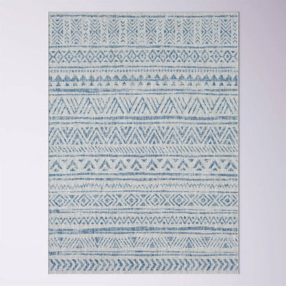 6.5 ft. x 9 ft. Blue Grey Chevron Coastal Boho Style Indoor Outdoor Area Rug - Tampa Home & Garden Store