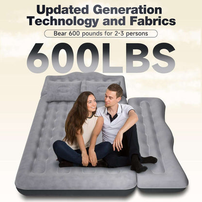 Backseat air mattress Dikasun Outdoor grey 24in width for SUV with couple sitting on it on Tampa Home & Garden Store