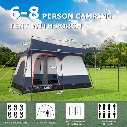 GemGear 6-8 person Vis-A-Vis tent with double rooms and 2 doors, porch on Tampa Home & Garden Store