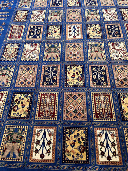 6'9″ x 10' Hand-Knotted Afghani Bakhtiari Wool Rug – Persian Garden Design – Blue & Cream - Tampa Home & Garden Store