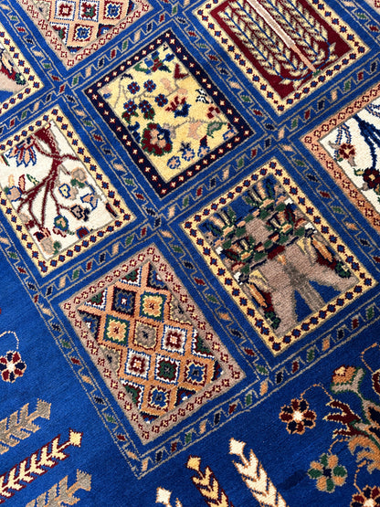 6'9″ x 10' Hand-Knotted Afghani Bakhtiari Wool Rug – Persian Garden Design – Blue & Cream - Tampa Home & Garden Store
