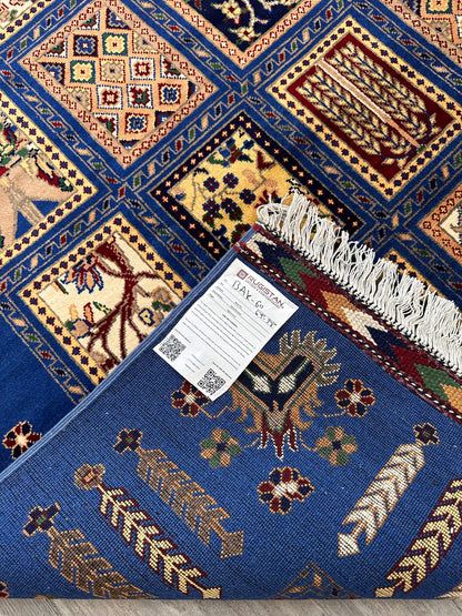 6'9″ x 10' Hand-Knotted Afghani Bakhtiari Wool Rug – Persian Garden Design – Blue & Cream - Tampa Home & Garden Store