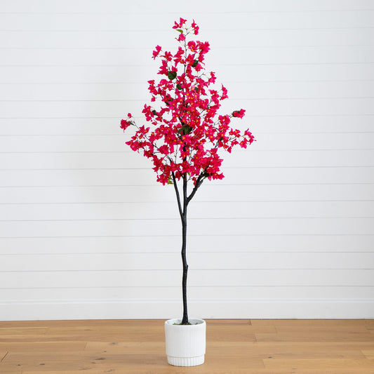 6’ Artificial Bougainvillea Tree with White Decorative Planter - Tampa Home & Garden Store