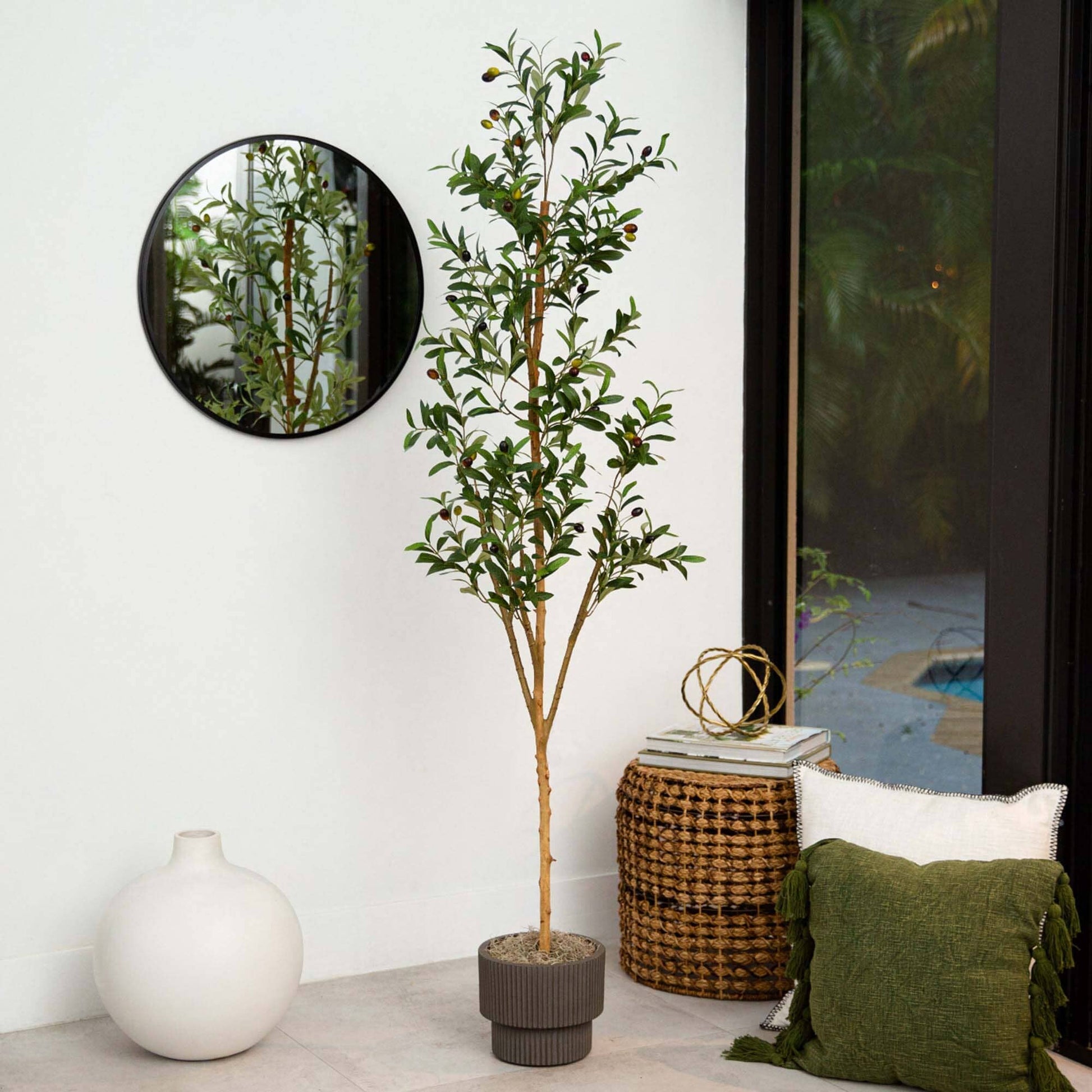 6’ Artificial Olive Tree with Natural Trunk - Tampa Home & Garden Store