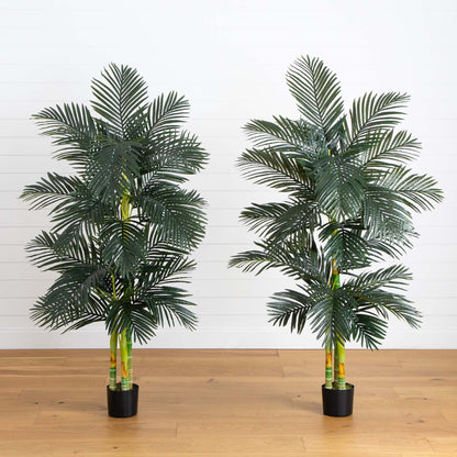 6’ Artificial Triple Stalk Golden Cane Palm Tree- Set of 2 - Tampa Home & Garden Store