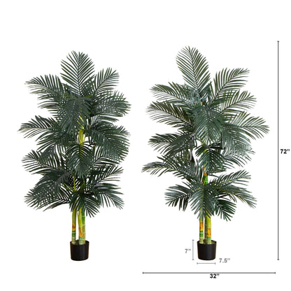 6’ Artificial Triple Stalk Golden Cane Palm Tree- Set of 2 - Tampa Home & Garden Store