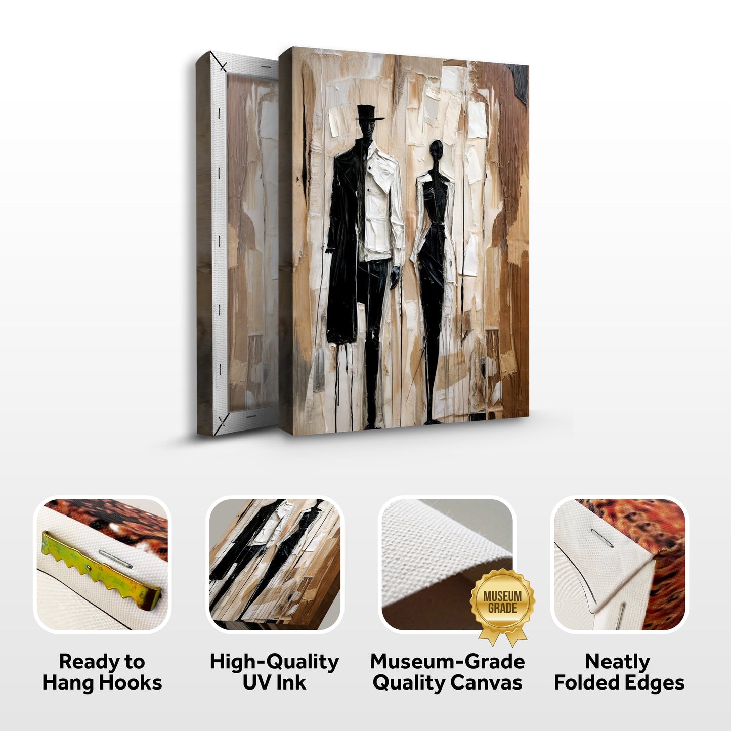 Modern Abstract Couple Wall Art canvas with black and white silhouettes on beige background on Tampa Home & Garden Store