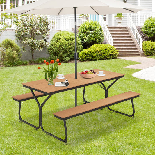 6 Feet Outdoor Picnic Table Bench Set for 6-8 People-Brown - Tampa Home & Garden Store